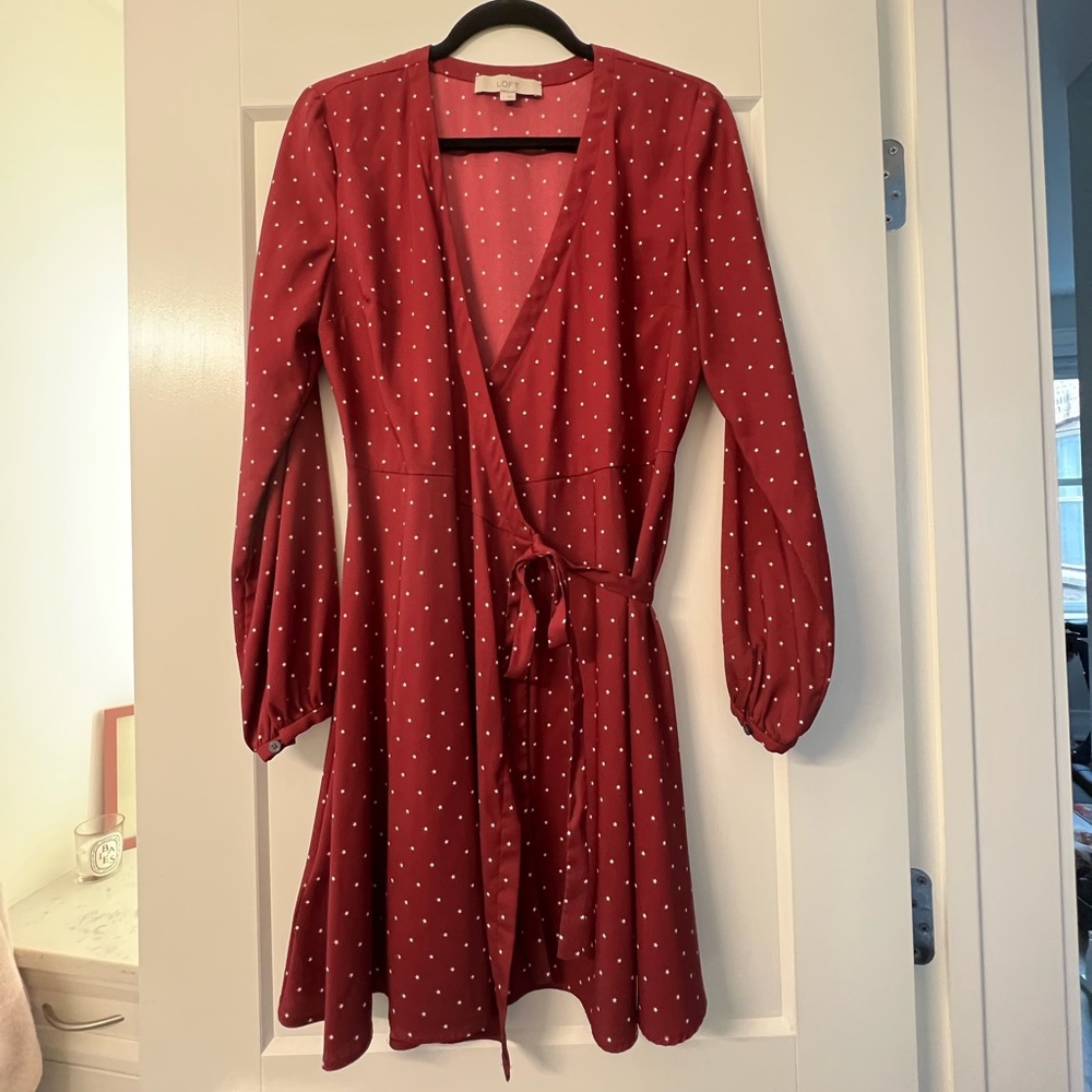 Loft red and white star wrap dress